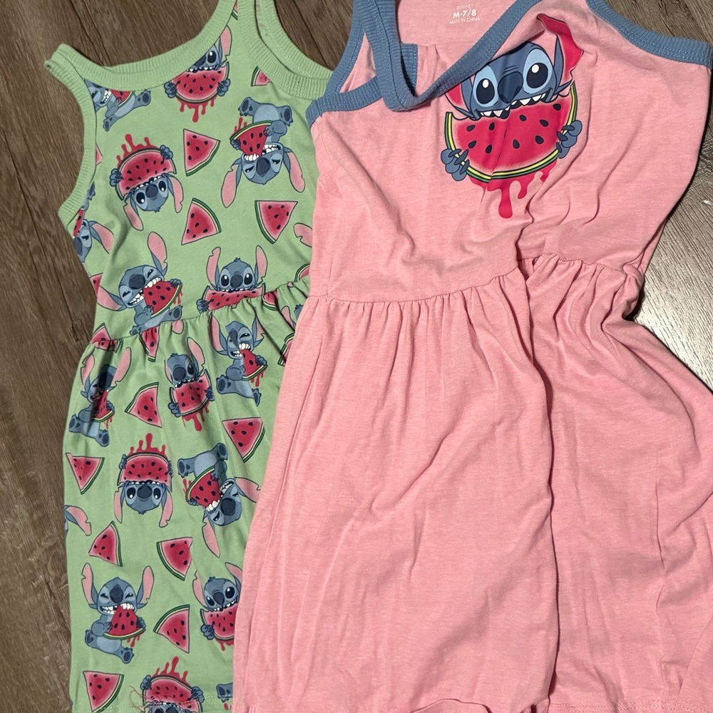 Stitch Watermelon Tank Dresses - Pink & Light Green